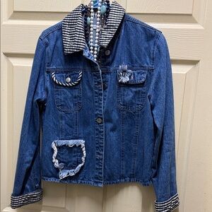 Denim Jacket with Striped Collar